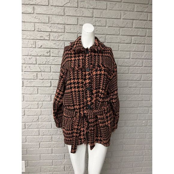 Hyfve Houndstooth Frayed Fringe Shack / Jacket Size S - Picture 3 of 12